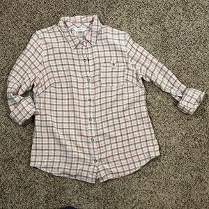 CJ Banks Pink and Grey Plaid Button up Top